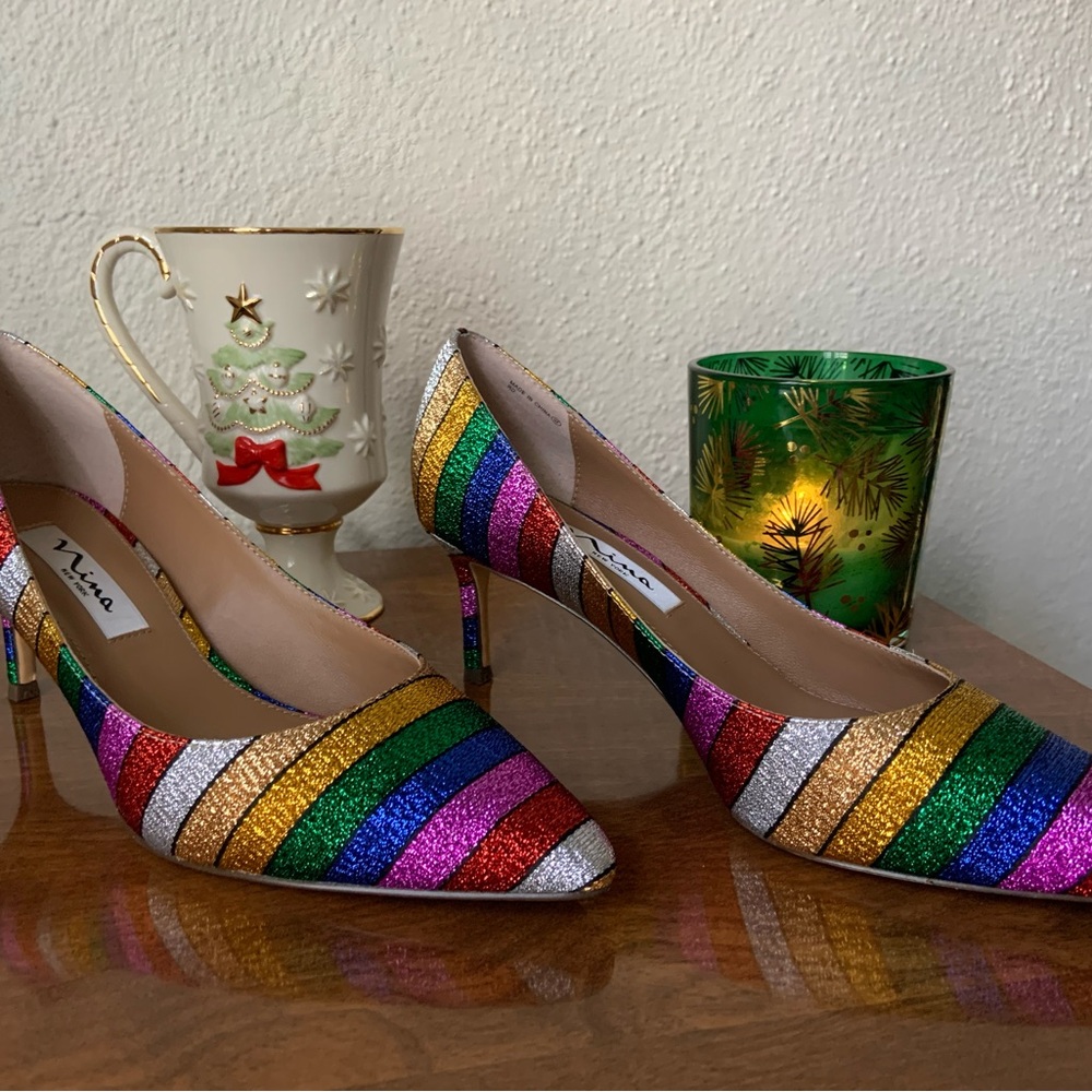 Nina Multicolor Striped Women's Heels, Kitten Heel 2”